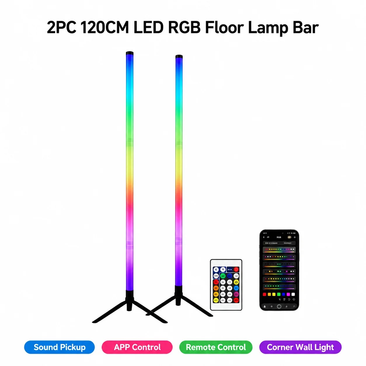 Decor Lighting Floor Lamps - 2 Pack RGB LED Corner Floor