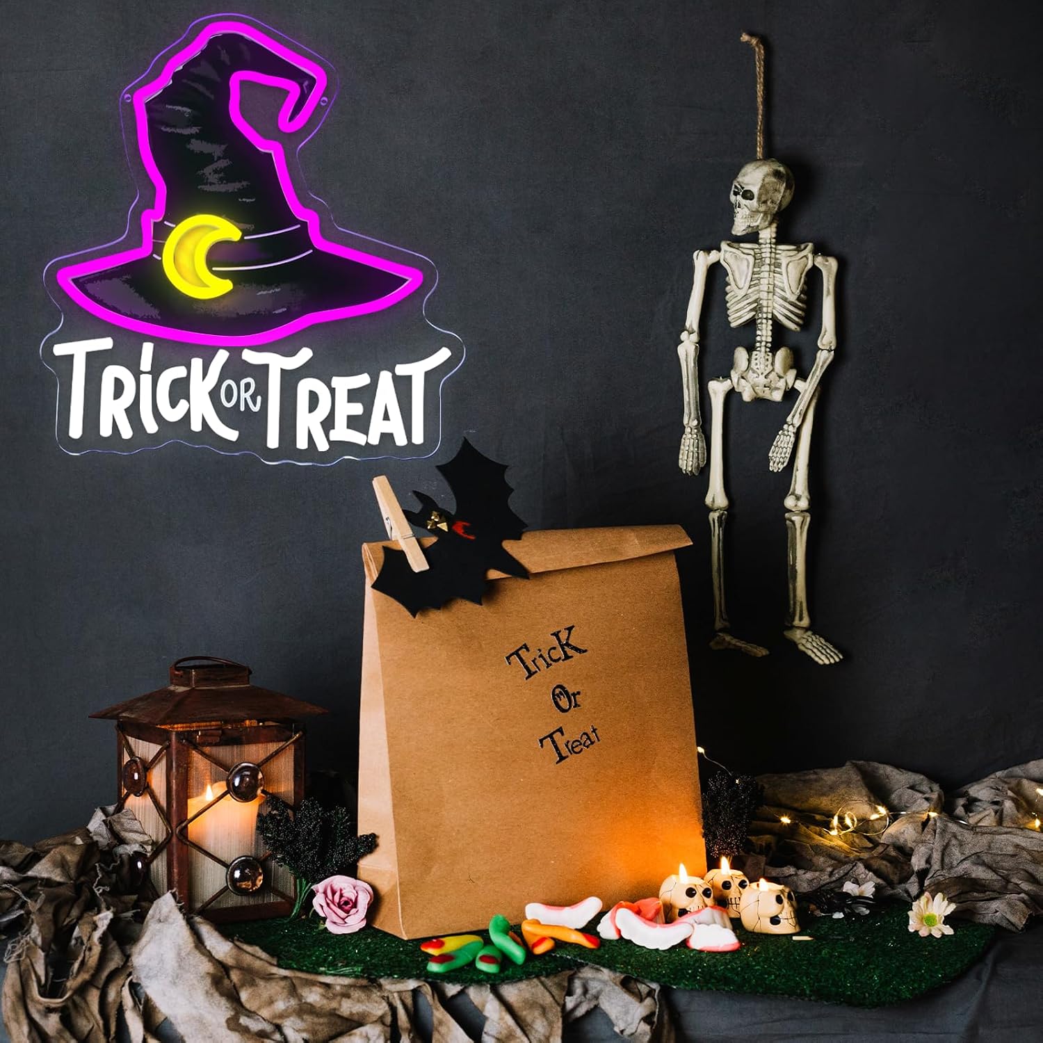Trick Or Treat Witch Hat Neon  - Home Decor Lighting Tricks review and price