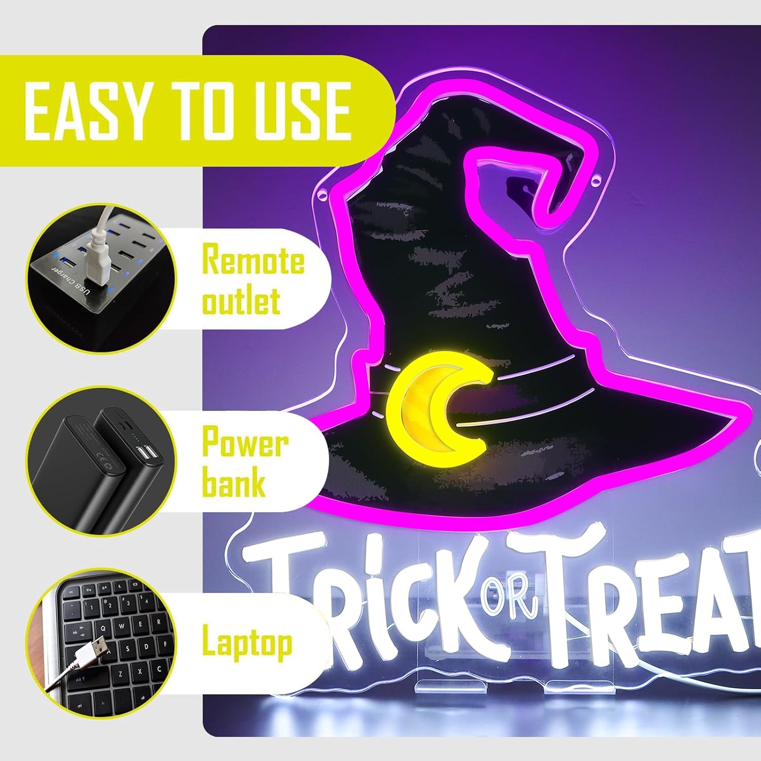 Trick Or Treat Witch Hat Neon  - Home Decor Lighting Tricks review and price
